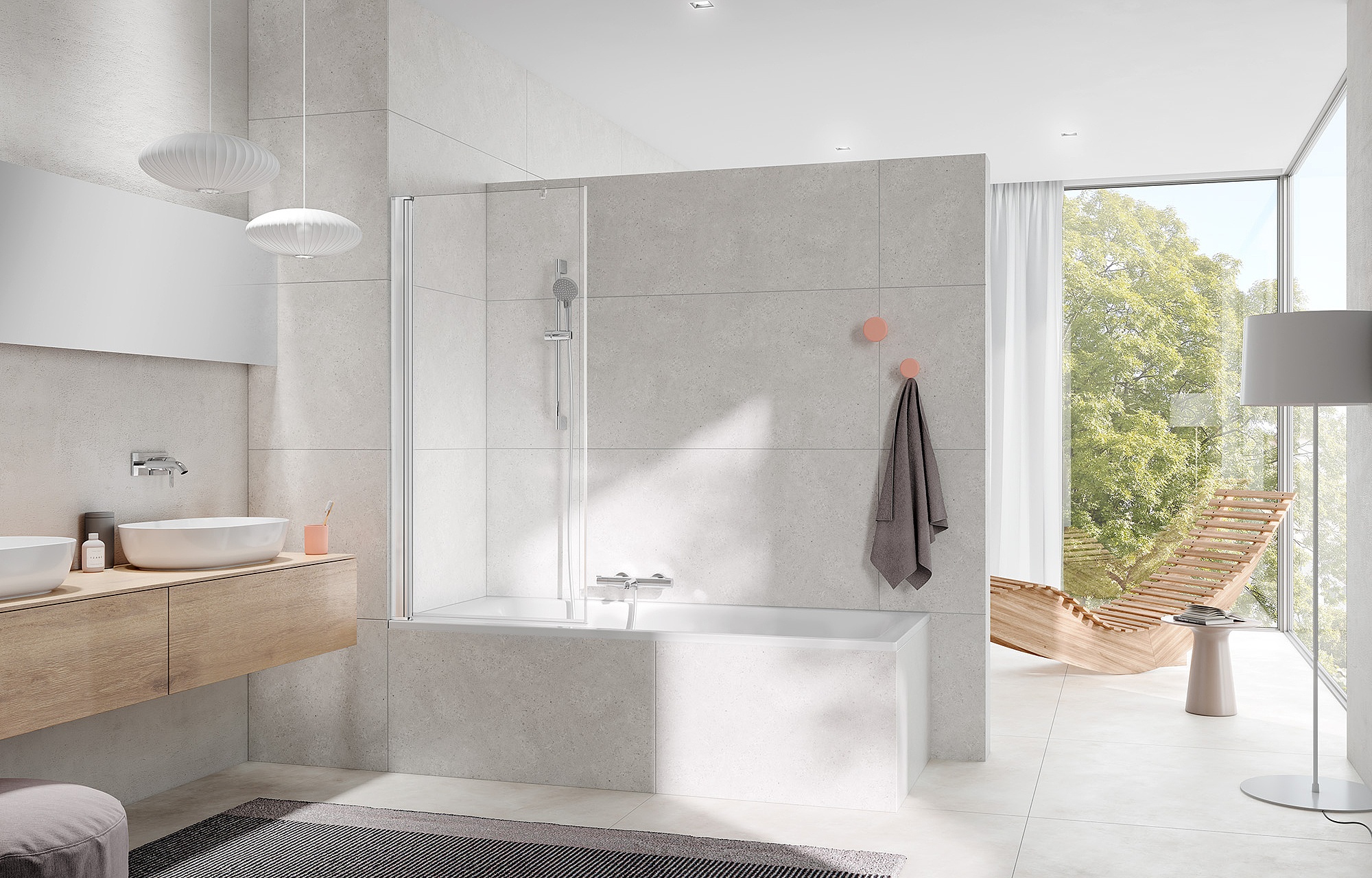Kermi Duschdesign Profil-Duschkabine PEGA als Pendelflügel für die Badewanne