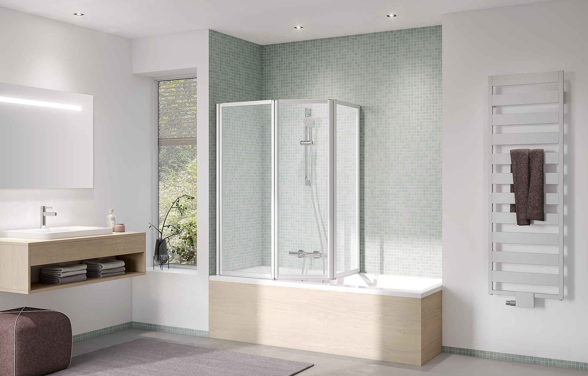 Kermi Duschdesign Duschkabine VARIO 2000 Faltwand 2- und 1-flügelig mit Magnetverschluss auf Badewanne