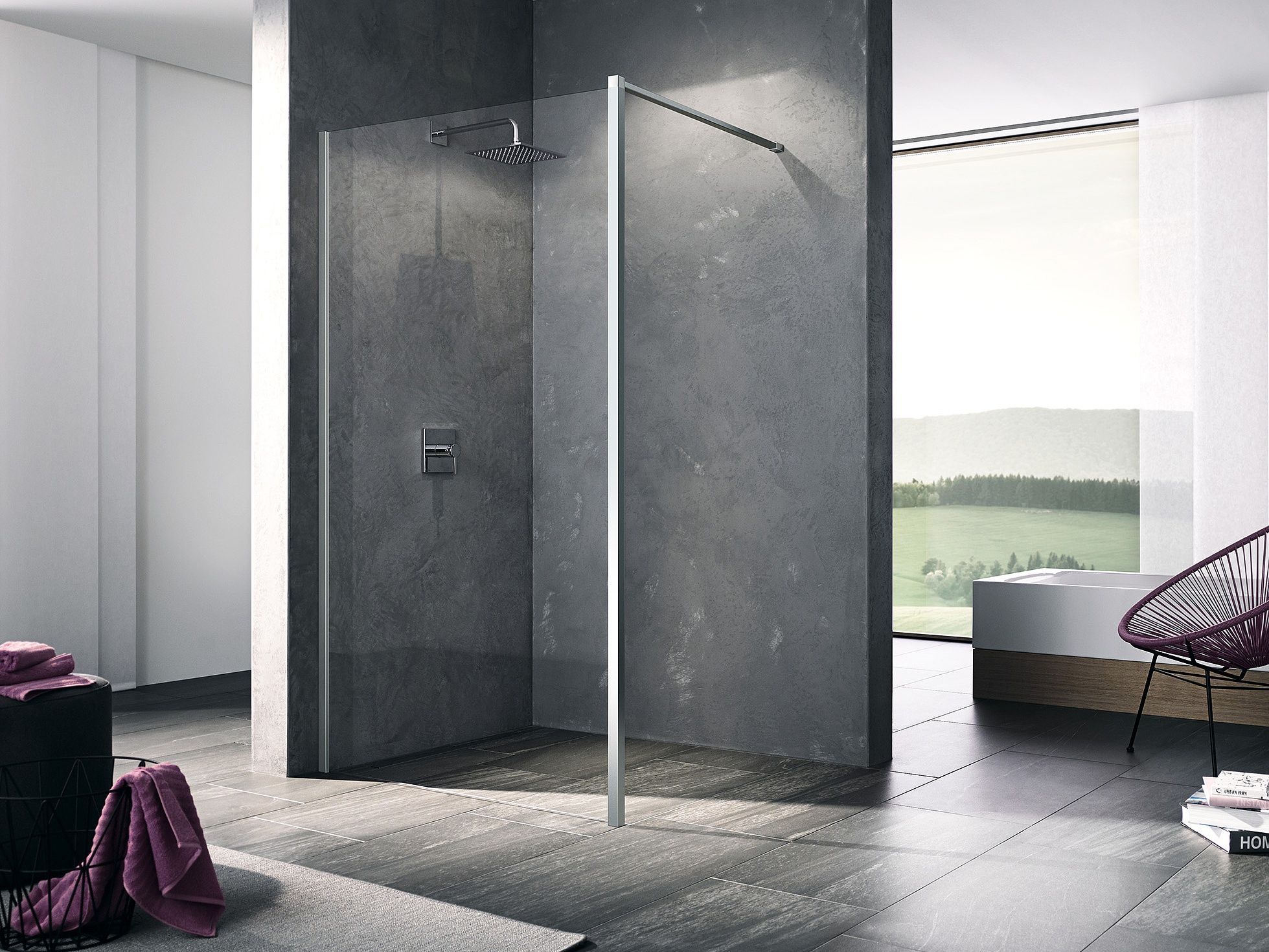Kermi Duschdesign Walk-In-Duschkabine WALK-IN XB Wall mit variabler Stabilisierung Wand 
