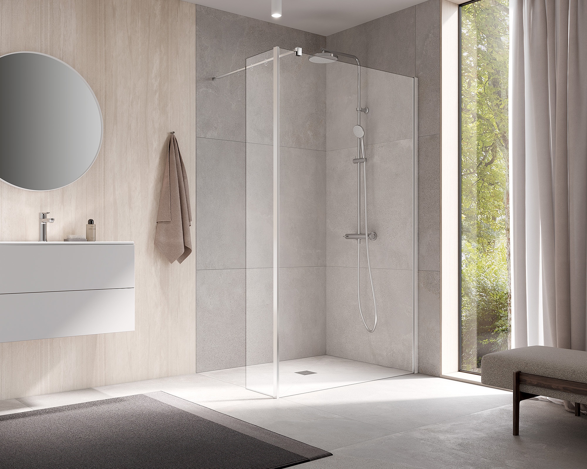 Kermi Duschdesign Walk-In-Duschkabine WALK-IN XB Festfeld im Winkel zur Kombination mit WALK-IN XB Wall