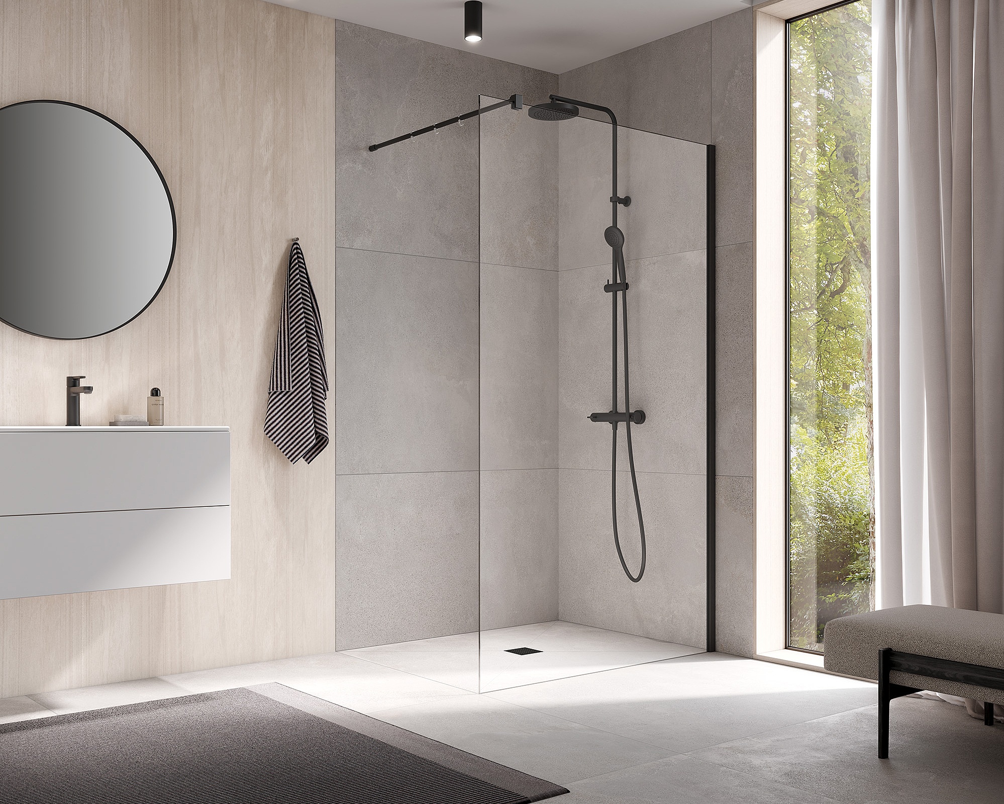 Kermi Duschdesign Walk-In-Duschkabine WALK-IN XB Wall schwarz