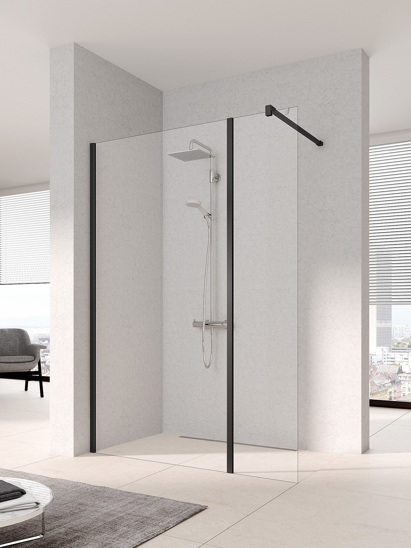 Kermi Duschdesign Walk-In-Duschkabine WALK-IN XB Festfeld in Flucht zur Kombination mit WALK-IN XB Wall