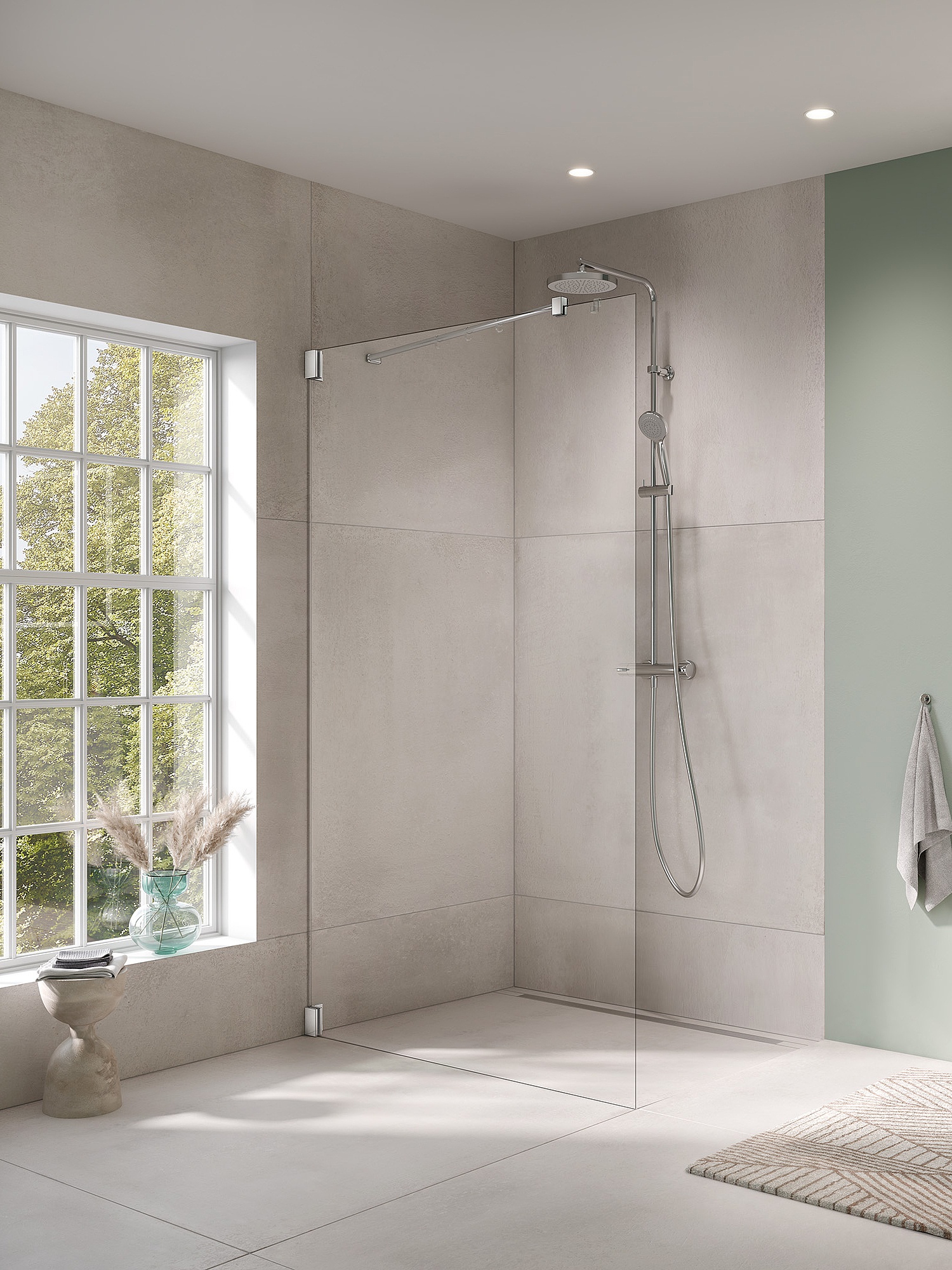 Kermi Duschdesign Beschlag-Duschkabine FILIA WALK-IN Wall 45 Grad