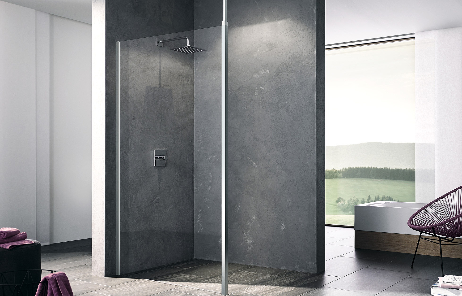 Kermi Duschdesign Walk-In-Duschkabine WALK-IN XB Wall mit variabler Stabilisierung Decke