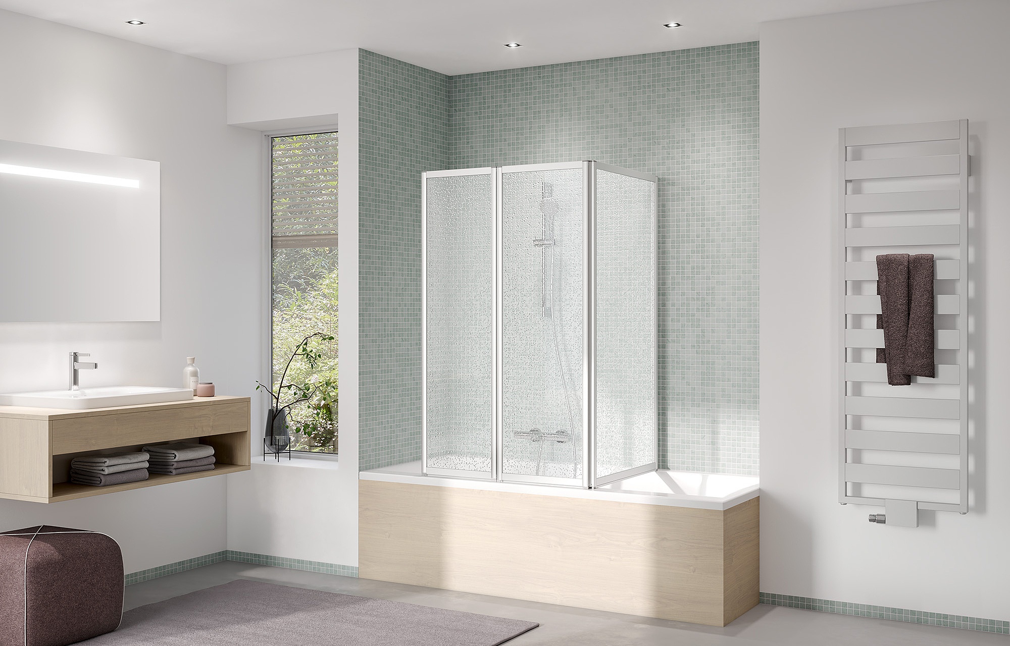 Kermi Duschdesign Duschkabine VARIO 2000 Faltwand 3-flügelig auf Badewanne