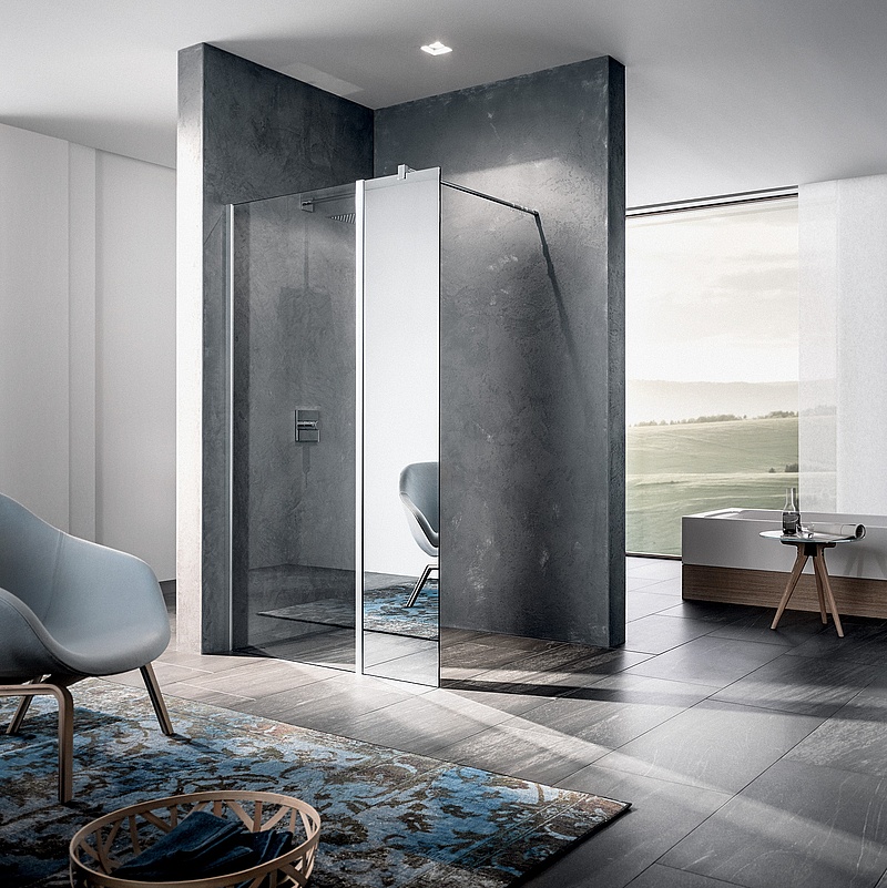 Kermi Duschdesign Walk-In-Duschkabine WALK-IN XB Festfeld in Flucht in Kombination WALK-IN XB Wall