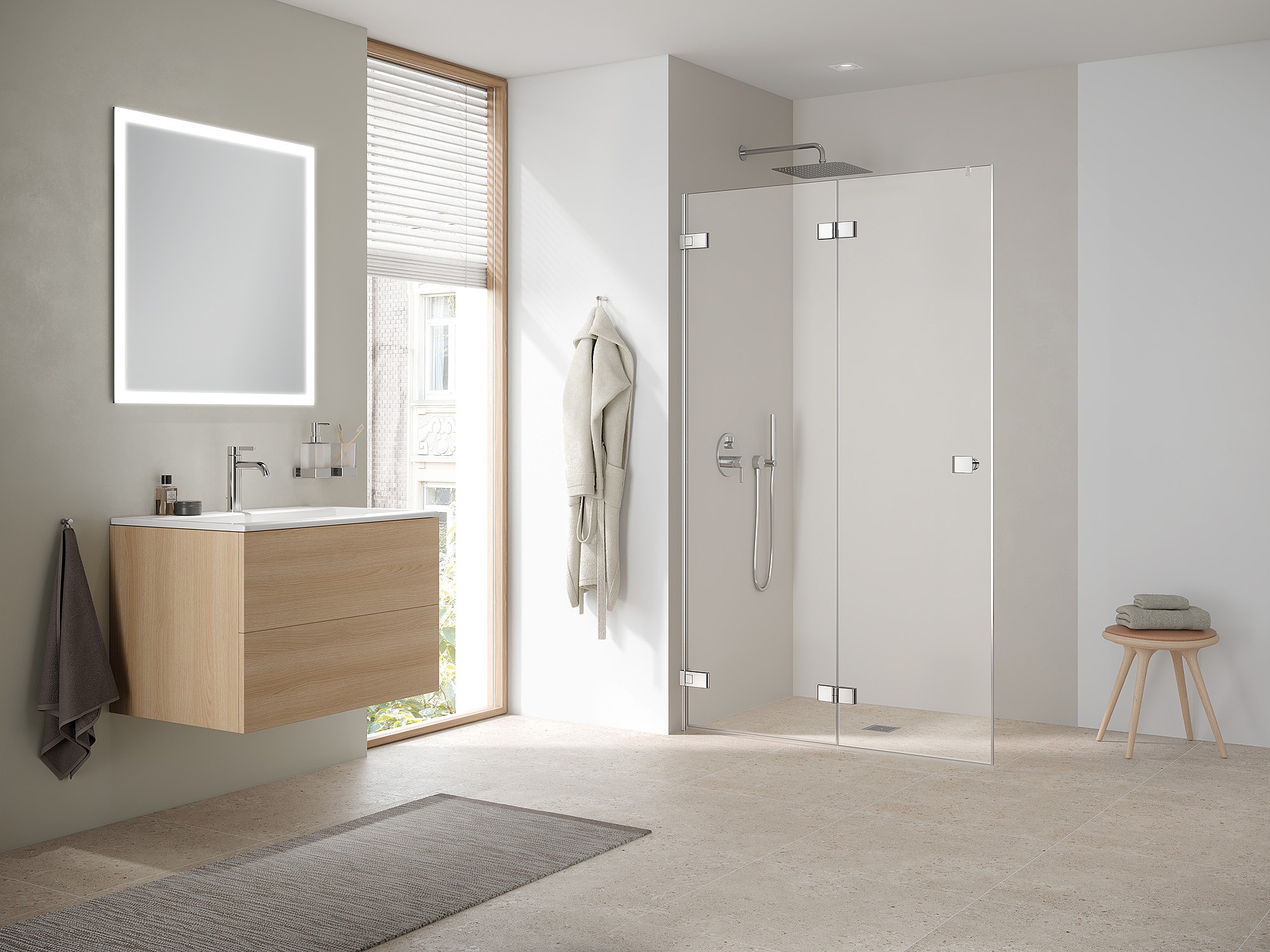Kermi Duschdesign Duschkabine MENA WALK-IN Wall mit Wandbeschlag
