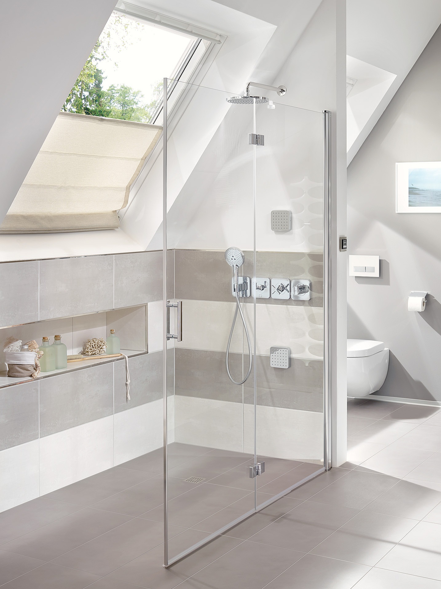 Kermi Duschdesign Profil-Duschkabine DIGA WALK-IN Wall Pendel-Falt