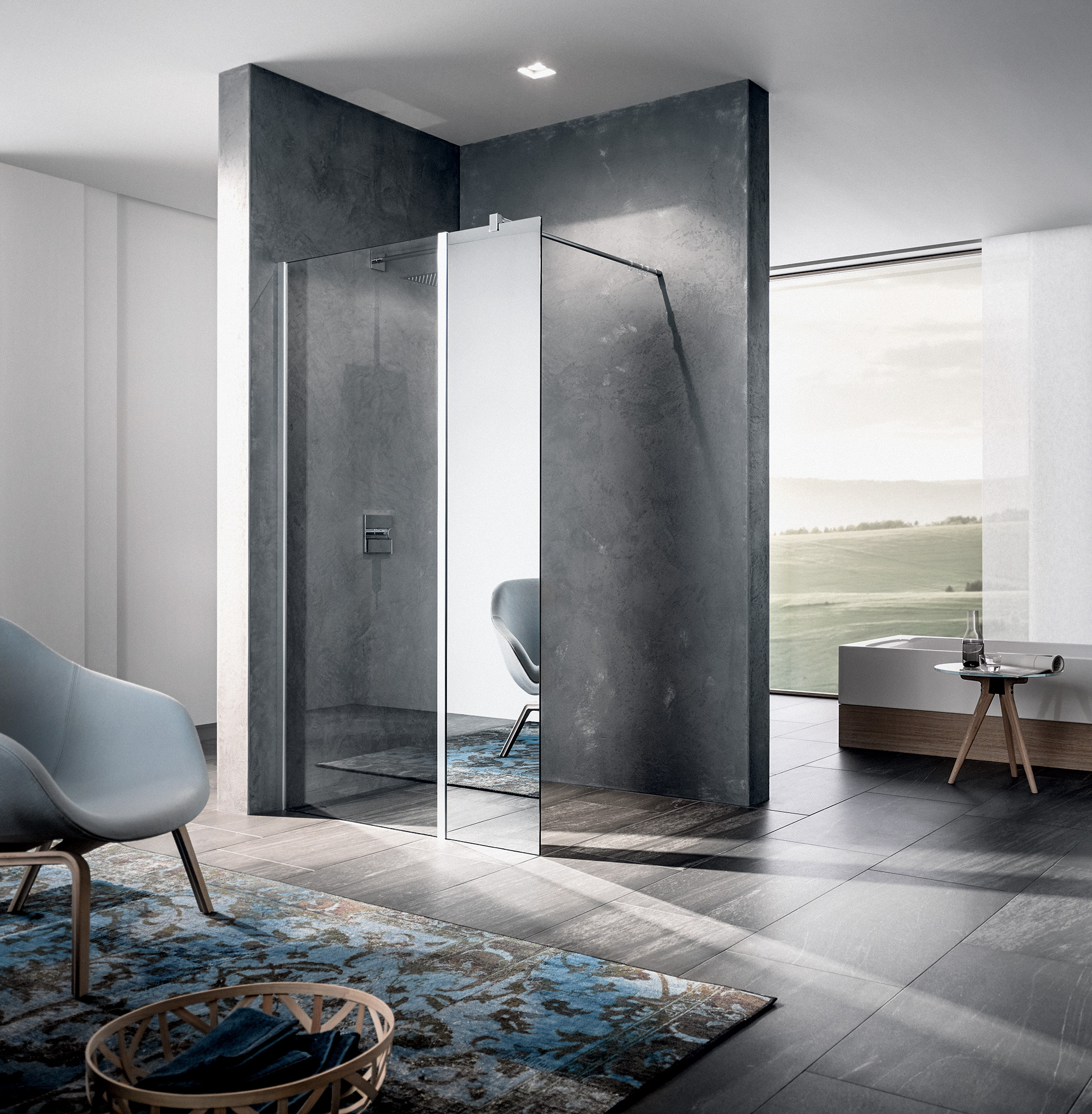 Kermi Duschdesign Walk-In-Duschkabine WALK-IN XB Festfeld in Flucht in Kombination WALK-IN XB Wall